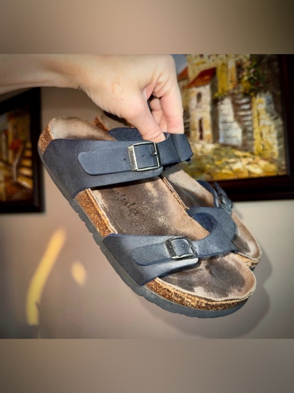 Birkenstocks Sandals Navy Blue Leather Shoes Birkis Betula 37 240